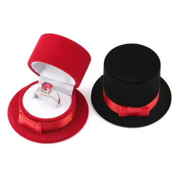 1 Kus Červený/Čierny cylinder Šperky Box Velvet snubný Prsteň box Náhrdelník Display Box Darček Kontajner Prípade Šperky Balenie  5