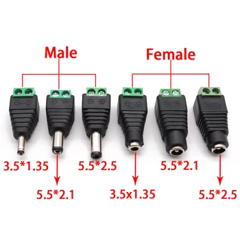 2 KS mužskej a ženskej DC Napájací konektor 5.5 x 2.1 MM 5.5*2,5 MM 3.5*1.35 MM 12V 24V Jack Adaptér Konektor Plug CCTV 5.5x2.1 2.5 1.35  5