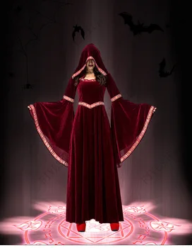 2023 Deluxe Ženy Stredoveké Cosplay Upír Halloween Kostýmy Pre Dospelých Gotický Hoodie Čarodejnice Dlho Party Šaty  5