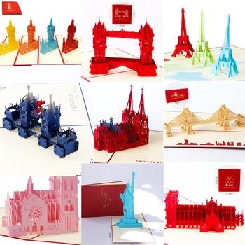 3D Pop-Up Darčeky Karty svetoznámej Budovy Narodeninovej Party Pohľadnice Architektúry Business Pozvánka Turistické Pohľadnicu  10