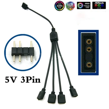 5V 3 Kolíky RGB LED pásky, Konektor 1to4 plug power Splitter Kábel 4pin ihly samica Konektor drôt pre Led StripLight Doska  5