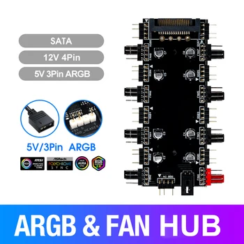 5V/3 Pin ARGB 4 Pin Ventilátor, PWM HUB 1 Až 8 Porty Rozbočovač pre PC Predlžovací Kábel Adaptéra LED Pásy Svetla Počítači RGB Ventilátor Chladiča  5