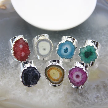 7 Farby Slnka, Kvet Nastaviteľné Strieborný Prsteň,Prírodné Geode Druzy Uzdravenie Quartz Prst Prstene, Prívesky, Šperky Darček Pre Ženy  10