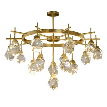 Art Deco Diamond Moderné Zlata, Medi Crystal Kameň Lesk Luster Osvetlenie Pozastavenie Svietidlo Lampen Pre Jedáleň  10