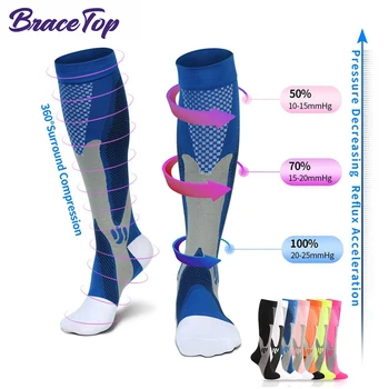 BraceTop 1 Pár Športové Pančuchy Kompresie Golf Športové Ponožky Lekárske Ošetrovanie Pančuchy Zabrániť Kŕčové Žily Ponožky Rugby Ponožky  10