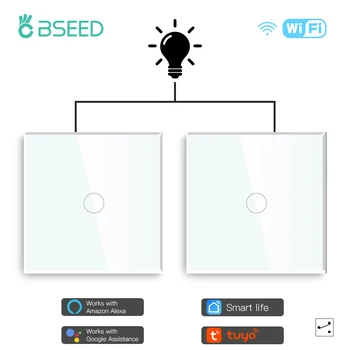 BSEED 1Gang 2Way Wifi Svetlo Prepínače Smart vypínač Na Schody Domovská stránka Google Tuya App Bezdrôtové Ovládanie Modrý LED Indikátor 220V  2