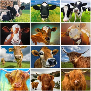 Cartoon Krava DIY 5D Diamond Maľovanie na Plné Kolo Vŕtať Mozaiky Zvieratá Bull Hlavu Diamond Výšivky Cross Stitch Súpravy Domova  10