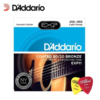 D ' Addario EXP11 s NY Ocele Akustická Gitara, Struny, 80/20, Potiahnuté, Svetlo, 12-53 Daddario Gitarové Struny(S 2ks tipov)  5