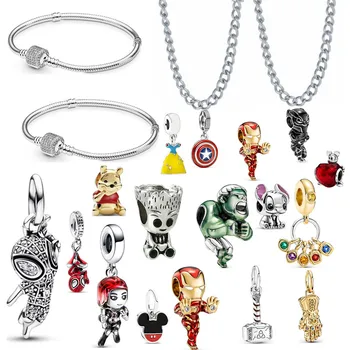 Disney, Marvel 925 Silver Kúzlo Fit Pandora Náramok Mickey Minnie Kreslené Ručne vyrábané Šperky DIY Korálkové Príslušenstvo pre Ženy  10