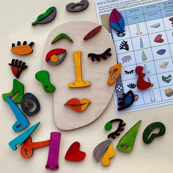 Drevené Montessori Tvár, Puzzle, Hračky Predškolského Skoro Vzdelávacie Umenie Abstraktné Picasso Tváre Puzzle Hra, Umenie Rozvíjať Predstavivosť  10
