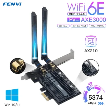 Fenvi 5374Mbps WiFi 6E Intel AX210 PCIe Bezdrôtový WiFi Adaptér 2.4 G/5G/6Ghz 802.11 AX Pre Bluetooth 5.2 AX200 WiFi 6 Kartu PC Win10  3