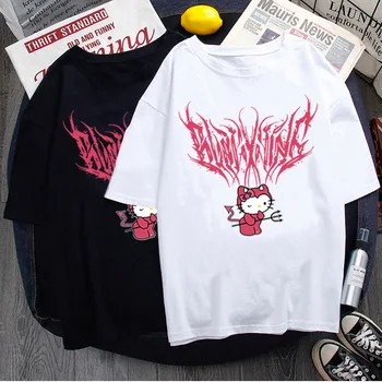 Hello Kitty Sanrio Kawaii T-Tričko T-Shirt Kulomi Voľný Čas Voľné Písmeno Tlač T-Shirt Moje Melódie Cinnamoroll Luxusný Darček  10