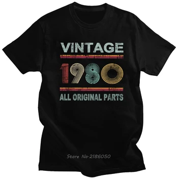 Klasický Retro Narodil sa V roku 1980 T-shirt Mužov Krátky Rukáv Všetky Originálne Diely Tee Tričko 40 Rokov 40. Narodeniny Darček Bavlnené Tričko  10
