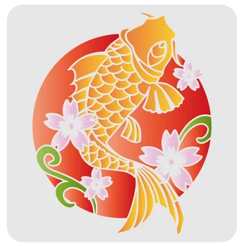 Koi Fish Blany Fantázie Kapor Kreslenie Kvet, List, Stencil Umývateľný Opakovane Mylar DIY Umeleckých Remesiel pre Maľovanie na Drevo, Dlaždice  10