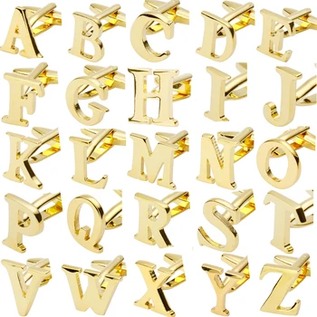 Kvalita Mosadz zlatá Farba 26 Písmeno A-Z Listov manžetové gombíky mužov francúzske Tričko manžetové gombíky pre pánske gemelos bouton manchette  10