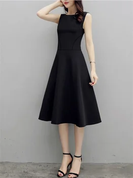 Letné Slim Módne Vintage Maxi Šaty jednofarebné bez Rukávov Šaty Black Stručný Očarujúce Vestidos DF2542  5