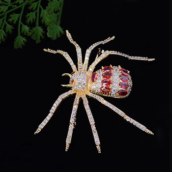 Luxusný Červený Pavúk Drahokamu Brošňa pre Ženy Muži Móda Lesklé Cubic Zirconia Svadobné Šperky, Dekorácie Hmyzu Corsage Kolíky  10