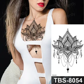 Mandala Tetovanie Pre Ženy Black Henna Dočasné Tetovanie Nálepky Úsek Kvet Vody Prenos Falošný Šperky Náramok Tetovanie Vložiť  10