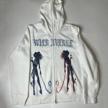 Mikina s kapucňou Mužov Streetwear Dlhý Rukáv Anime Zip hoodie List Nadrozmerné hoodie Y2k šaty s Kapucňou, Módne EMO mikina s Kapucňou Mikiny  3