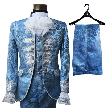 Modrá Royal Mens Smoking Obdobie Kostým Stredoveké Renesančné Fáze Výkonu Princ Rozprávky William plesové šaty  10