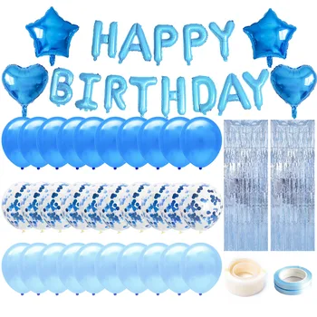 Modré Balóny Happy Birthday Party Dekorácie chlapčeka 1. Prvý 1 2 3 4 5 6 7 8 9 10 16 18 25. 28. 29. 35. Rokov Starý Muž  10