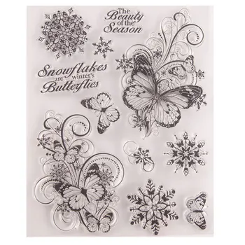 Motýľ Kvet Snowflake Silikónové Známky pre Kartu Tvorby a Scrapbooking Krásy Sezóny Písmená Jasné, Gumových Pečiatok  10