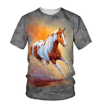 Najviac módne 3D Západný Kôň tlačiť t-shirt pánske o-krku krátky rukáv 3D štýl top pánske bežné pláži funny T-shirt  10