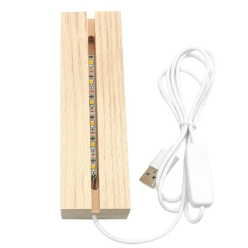 Obdĺžnik Displej Podstavec Obdĺžnik LED Svetlá Displej Základne Crystal Bukového Dreva  5