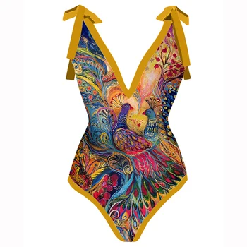 Plavky 2022 Nové Retro jednodielne Plavky a zakryť Ženy plavky Sexi Vytlačené Bikini Hlboko v Plaviek Letné Kúpalisko  10