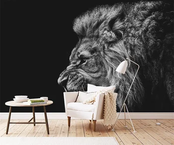Prispôsobený zviera 3d tapeta moderné osobnosti čierny a biely lev nástenná maľba, TV joj, steny 3d tapety  1