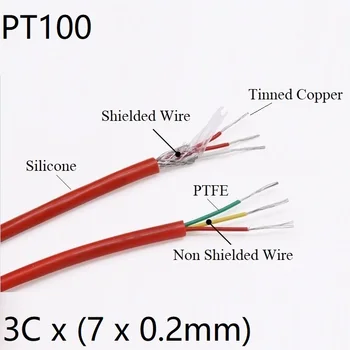 PT100, Termočlánok Drôt Silikónové OD 4.5 mm PTFE Izolované 3Cores Pocínované Medené Nehrdzavejúcej Ocele Tienené Náhradu Kábel Červená  5