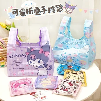Sanrioed Anime roztomilý kreslený skladacie bento taška Kuromi Moje melódie strane cestovná taška prenosná malá nákupná taška Kawaii Nákupní Taška  4