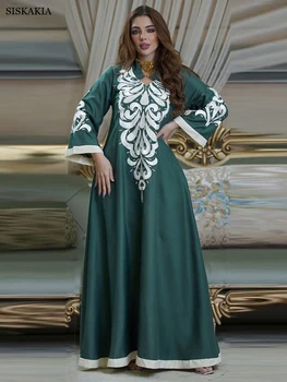 Siskakia Marocký Kaftane Dubaj Abaya Šaty Eid 2022 Elegantné Etnických Vzor Výšivky Maxi Šaty Islamské Ženy Oblečenie Strán, Nová  10