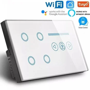 Smart Touch WIFI Prepínač 4 gang WIFI spínač svetiel s wifi Stropný Ventilátor Prepínač White Black Crystal Sklenený Panel Práce alexa google  5