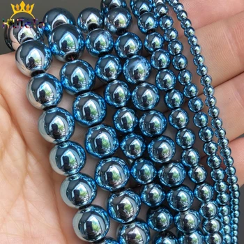 Svetlo Modrá Á Hematite Kameň Perly Prírodné Voľné Kolo Korálky Pre Šperky DIY, Takže Náramok Príslušenstvo 15
