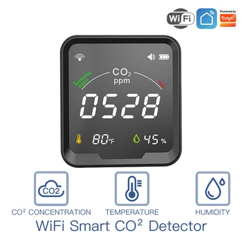 Tuya WiFi Co2 Senzor Detektora 3 V 1 Co2 Meter Oxidu Uhličitého Detektor Kvality Ovzdušia Monitorovanie Teploty Vlhkosti S Budíkom  10