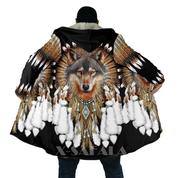 USA Rodák Vlk Zvierat Pierko Kabát Kabát 3D Vytlačené Hrubé Teplé Plášť s Kapucňou Mužov Vetru Unisex Fleece Bežné  10