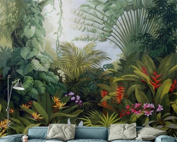 Vlastné tapetu Nordic malé svieže a elegantné tropických rastlín, lesov gauč TV pozadí steny 3d tapety  1