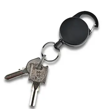 Zaťahovacie Karabína Keychain Odznak Valcoch Zdvíhateľnej ID Odznak Držiak S Oceľové Lano Heavy Duty Black prívesok na Extender  5