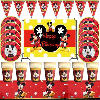 Červená Mickey Mouse Detí Tému Narodeniny Party Usporiadanie Dekoratívne Papier Pohár Nakresliť Vlajku Obrus Jednorazové Strana Dodávky  10