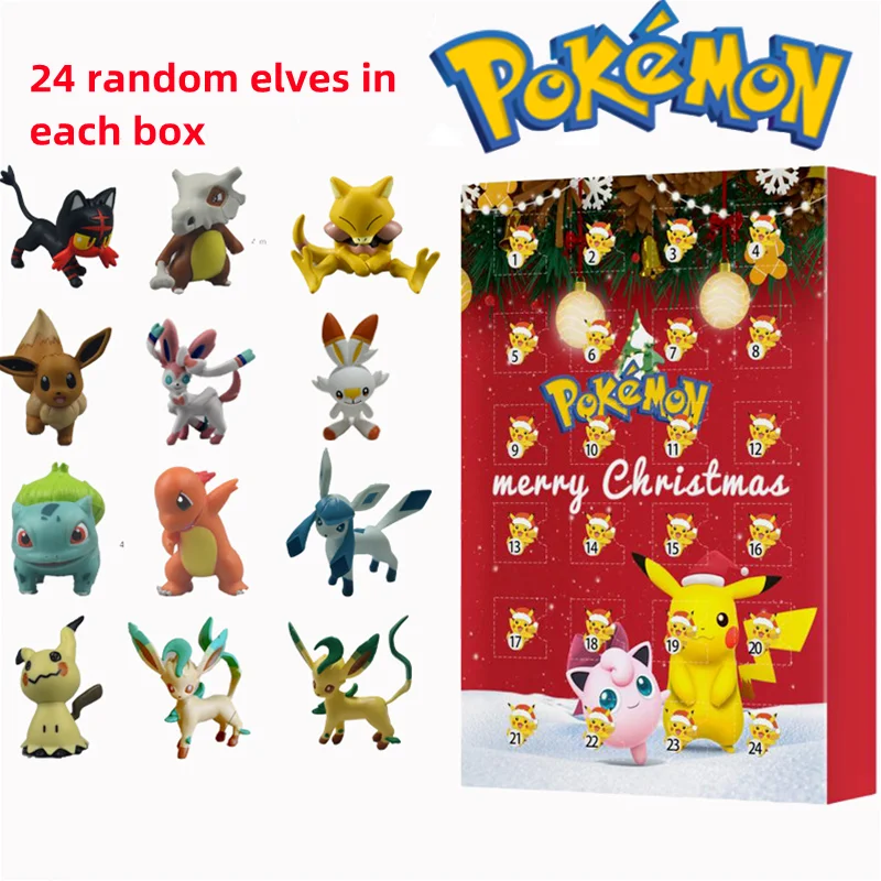 24 KS Pokemon Vianočné 2022 Adventný Kalendár Box Obrázok Hračky Skutočné Pikachu Anime Postava Deti Hračky Pokemon Darčekovej krabičke