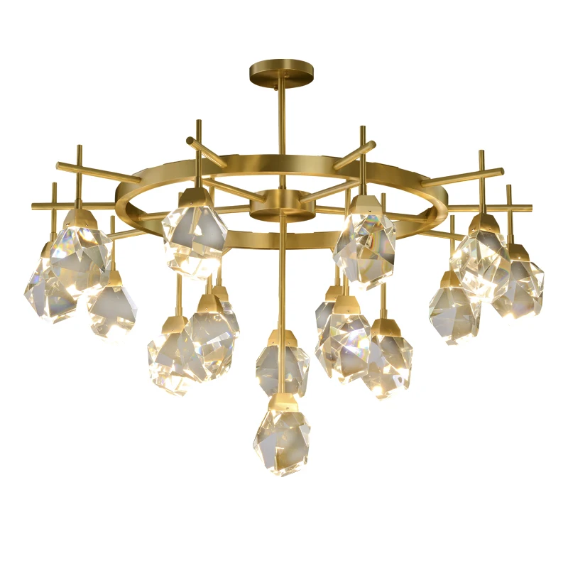 Art Deco Diamond Moderné Zlata, Medi Crystal Kameň Lesk Luster Osvetlenie Pozastavenie Svietidlo Lampen Pre Jedáleň