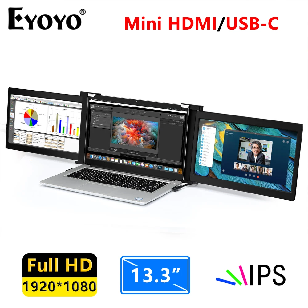 Eyoyo Prenosné Duálny Displej USB-C Herný Monitor 13,3 Palca HDR 1920x1080P Druhom IPS Displej Trojitý Prenosný Počítač Extender