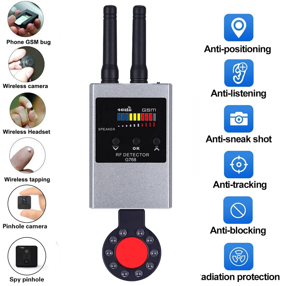 G768W Anti-Spy Bezdrôtový RF Signál Detektor GSM Audio Vyhľadávanie GPS Scan Detektor Rádio Detektor Anti Úprimných Fotoaparátu IR Skenovanie