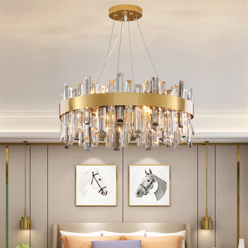 Luxusný moderný luster osvetlenie v obývacej izbe kolo gold crystal lampa jedáleň, spálňa led cristal svietidlá