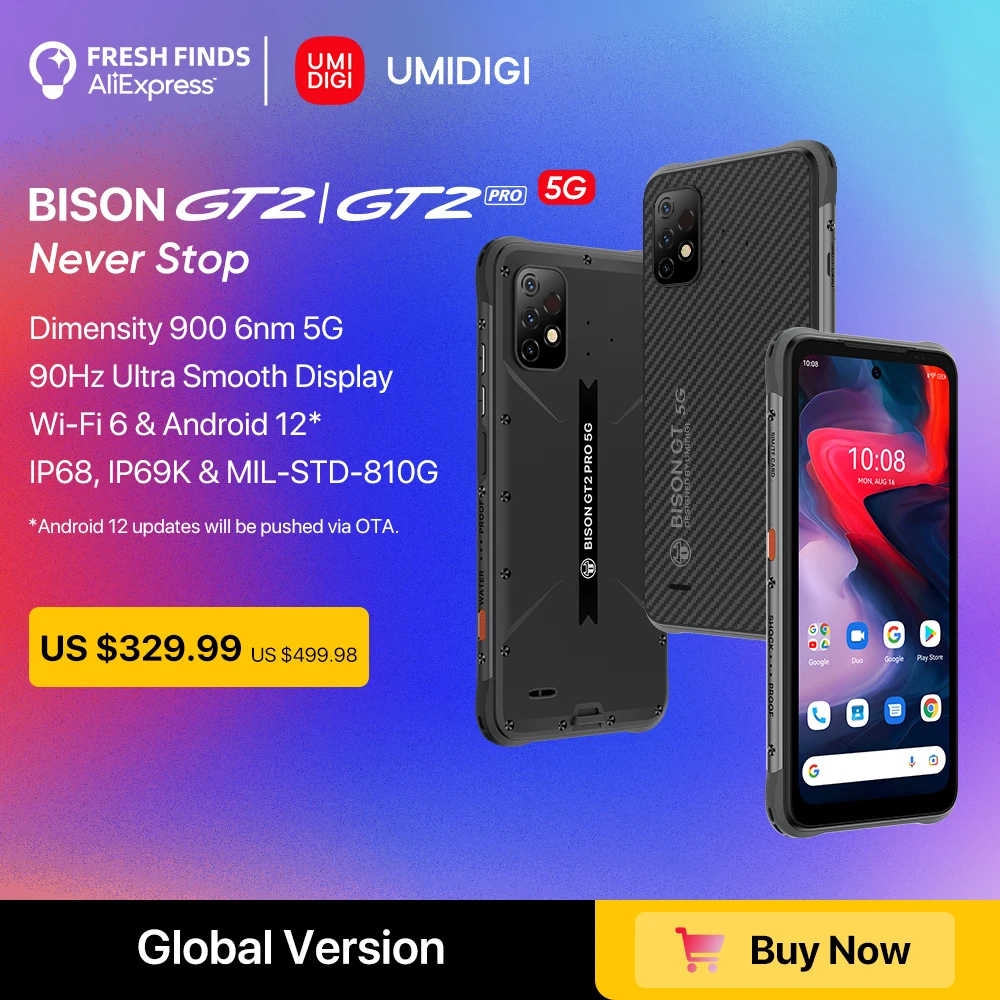 UMIDIGI BISON GT2/ GT2 PRO 5G IP68 Android Robustný Smartphone Dimensity 900 6.5