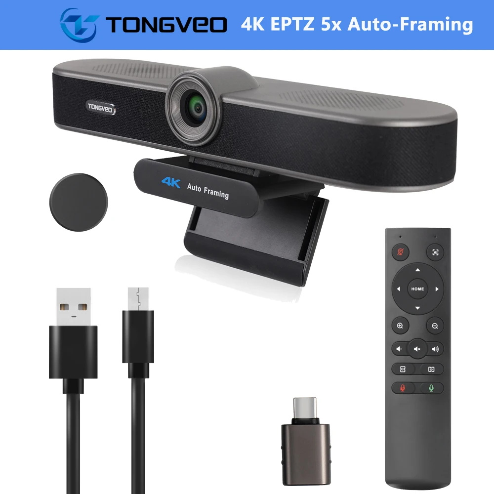 Zoomovateľnom 4K Kamera s Mikrofónom a Reproduktorom TONGVEO 4X Digitálny Zoom ePTZ Video Konferencie Webová Kamera s ovládaním a ochrana Osobných údajov